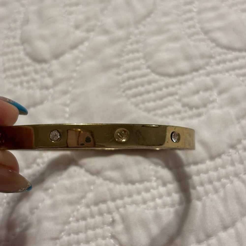 Gold Tone Bangle Bracelet with Accent Stones - Women's Jewelry - Picture 6 of 6